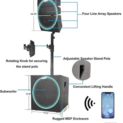 4000 Watt DJ/Powered PA Speaker System Combo Set with Bluetooth/USB/SD Card/Remote Control (Two 12-Inch Subwoofers and 8X Array Speakers Set) for Performances, speeches and DJS image 2