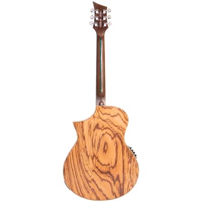 Lindo Earth Slim Body Electro Acoustic Guitar | Figured Tamo Ash and Flatsawn Zebrano | BS3M Blend Preamp/Tuner with Dual Jack/XLR Output | Solid Maple Teal Fretboard and Bridge (Nylon Strings) image 4