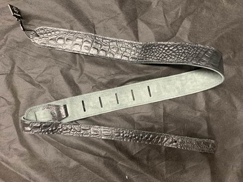 LM 2" faux Crocodile Alligator Texture Black Leather GUITAR strap NEW. image 1