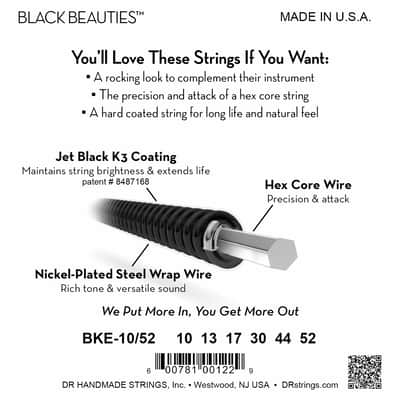 DR Strings BKE-10/52 Black Beauties Medium to Heavy Electric Guitar Strings 10-52 image 2