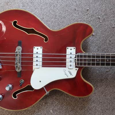 Vintage 1966 Vox Cougar V214 Bass Guitar Cherry Red Very Clean With Case 6/7 Condition Lots Of Finish Checking image 12