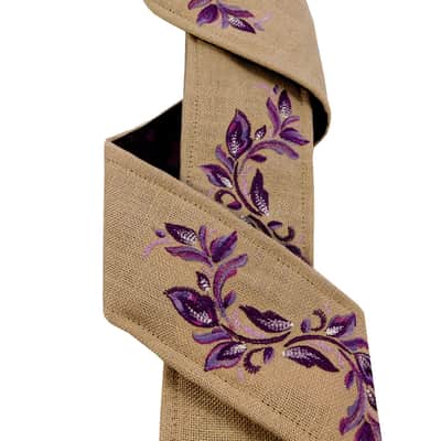 Plum and Wheat Silk Guitar Strap Handmade Embroidered Variegated Floral Design One of A Kind image 2