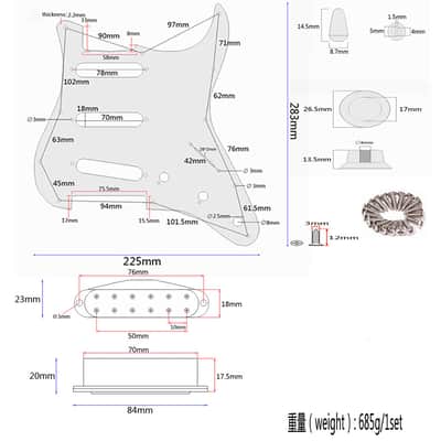 Stratocaster Style Loaded SSS Prewired Pickguard and Double Coil Pickup, Cream-Cream image 4