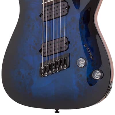Schecter Omen Elite-7 Multiscale See-Thru Blue Burst image 1