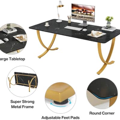 Immagine 63" Black & Gold Music Producer Desk Large Studio Workstation for Audio Engineer Recording Mixing Setup - 3
