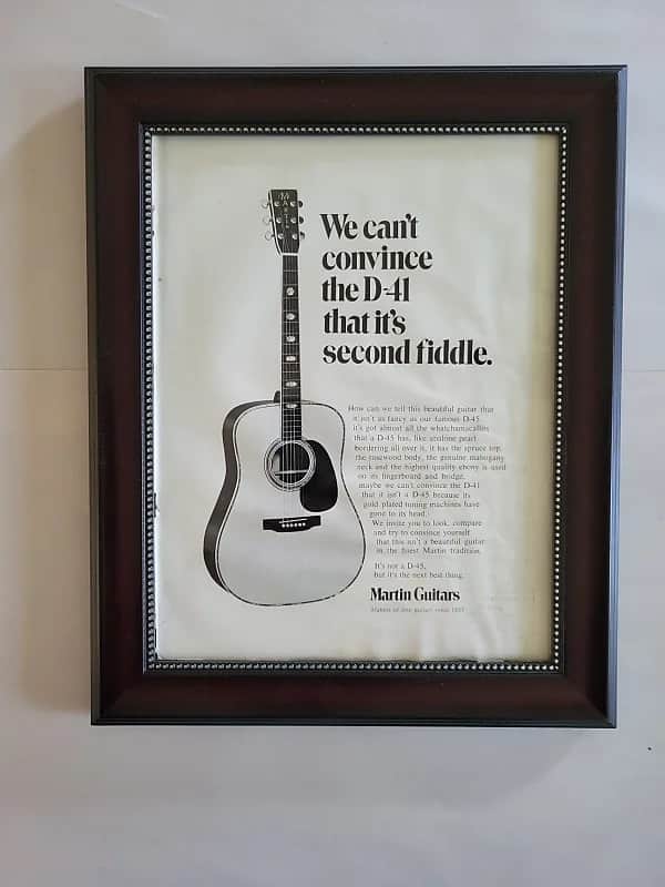 1969 Martin Guitars Promotional Ad Framed Brazillian Rosewood D-41 Original Rare image 1