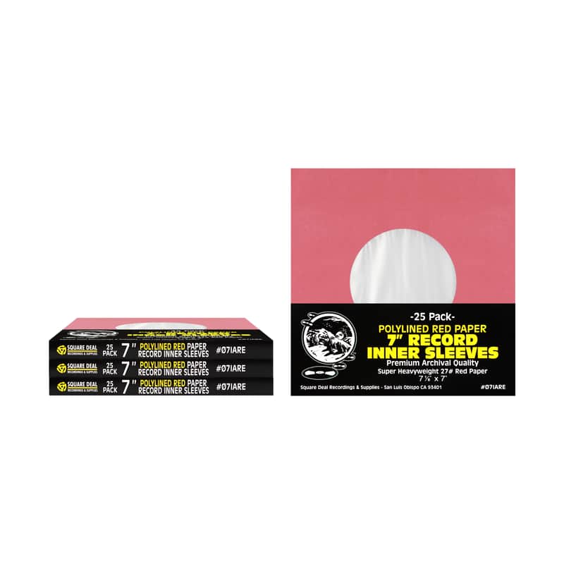 (100) Super Heavyweight Plastic Polylined Red Paper Inner Sleeves for 7 inch 45rpm Records - Archival Quality, Acid-Free, Static-Free - Premium Protection - #07IARE image 1