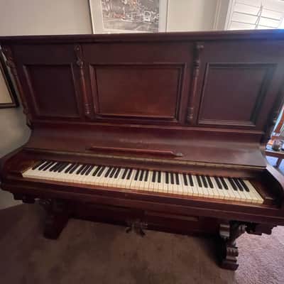 Malcolm Love Cabinet Upright Grand 1901 - Burl Cherry image 3