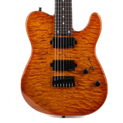 Charvel Custom Shop Style 2 7-String Masterbuilt Red Dave Quilt Maple Top Transparent Amber 2022 image 1