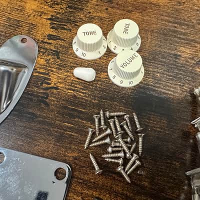Fender Genuine Fender Stratocaster Pure Vintage Deluxe Tuners, Jack, Jack Plate, Neck Plate, Knobs and Screws image 3