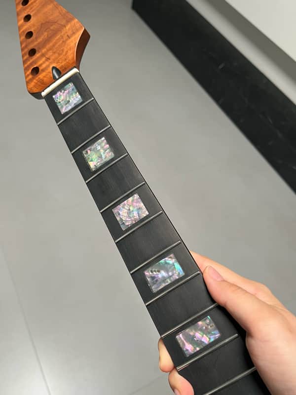 AAAAA Ebony fretboard Bone nut Roasted flame Maple Electric Guitar Neck Round stainless steel 22 frets Colored shell blocks Inlay satin image 1
