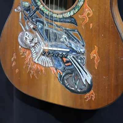 Blueberry Handmade Mini-Concert Small Body Acoustic Guitar Biker Motif image 6