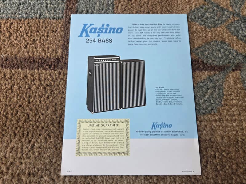 Vintage 1970's Kasino Bass Amplifier (254) Flyer! Case Candy, Original Paperwork! image 1