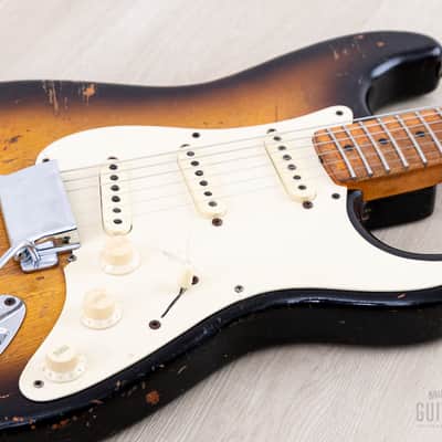 1957 Fender Stratocaster Vintage Guitar Sunburst w/ V Neck, Tweed Case image 6