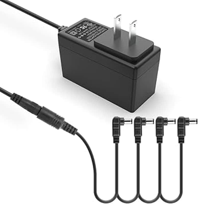 Immagine Guitar Pedal Power Supply, DC 9V, 1.2A, BOSS PSA Adapter 9V DC Power Cord Adapter for Guitar Pedals Keyboard Pedalboard ?5.5 * 2.1mm Tip Negative & 4 Way Daisy Chain Pedal Cables? - 1