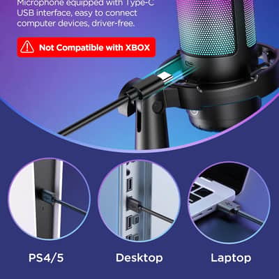 Gaming Usb Microphone, Noise Cancellation Condenser Mic With Mute, Gain, Rgb Indicator, Boom Arm Stand For Streaming, Podcast, Twitch, Youtube, Discord, Pc, Computer, Ps4, Ps5, Mac, Black image 2
