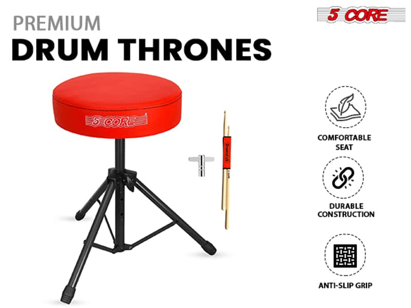 5 Core Drum Throne 3" Padded Seat Adjustable Drumming Chair for Practice and Performance image 1