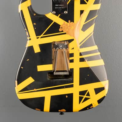 EVH Limited Edition Striped Series Frankenstein Frankie - Black w/ Yellow Stripes Aged image 4