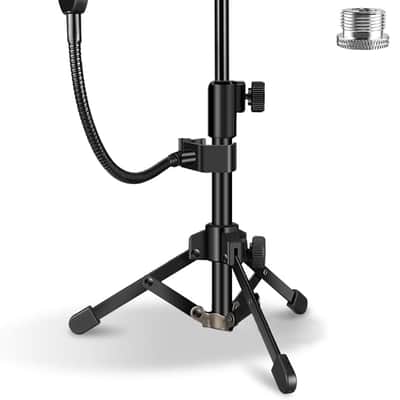 Mic Stand Desk, Table Mic Tripod Desktop Mic Stand Height Adjustable Small Microphone Stand for Desk with Pop Filter Shock Mount Mic Clip 1/4" to 5/8" Adapter for Blue Yeti Snowball image 1