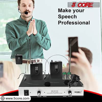 5Core Wireless Microphones w 2 Headset Portable Mini Microfono Inalambricos + Receiver 165ft Range image 8