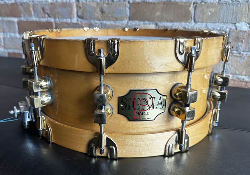 Premier 75th Anniversary Signia 14x5.5" 10-Lug Maple Snare Drum with Wood Hoops, Gold Hardware - Natural image 1