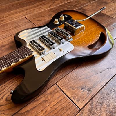 Vintage 1960s Teisco TG-64 Electric Guitar Monkey Grip Tobacco Burst Offset Tremolo MIJ Japan w/ OHSC image 8