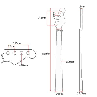 Precision Bass Style 4 String Bass Guitar Neck 20 Frets, Yellow Matte-Yellow Matte image 5