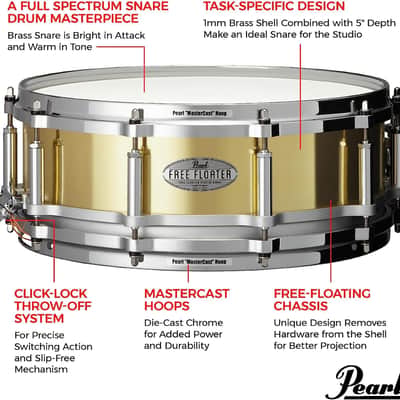 Pearl 14x5" Free Floater Snare Drum - Brass (FTBR1450) image 2