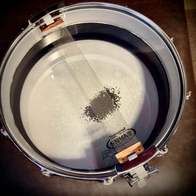 PEARL DRUMS  3-1/2” x14” Free Floating Steel Shell  Piccolo Snare Model number SL-8114P 1997 - Black image 9