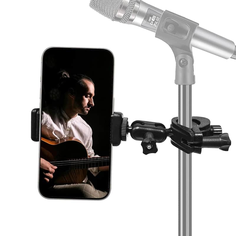 Mic Stand Phone Holder Mount Adjustable Phone Holder For Mic Microphone Music Stand [Dual Ballhead 360°Swivel] Iphone Mic Stand Holder For Iphone 15 14 13 12 Pro Max Samsung Galaxy, Any Smartphones image 1
