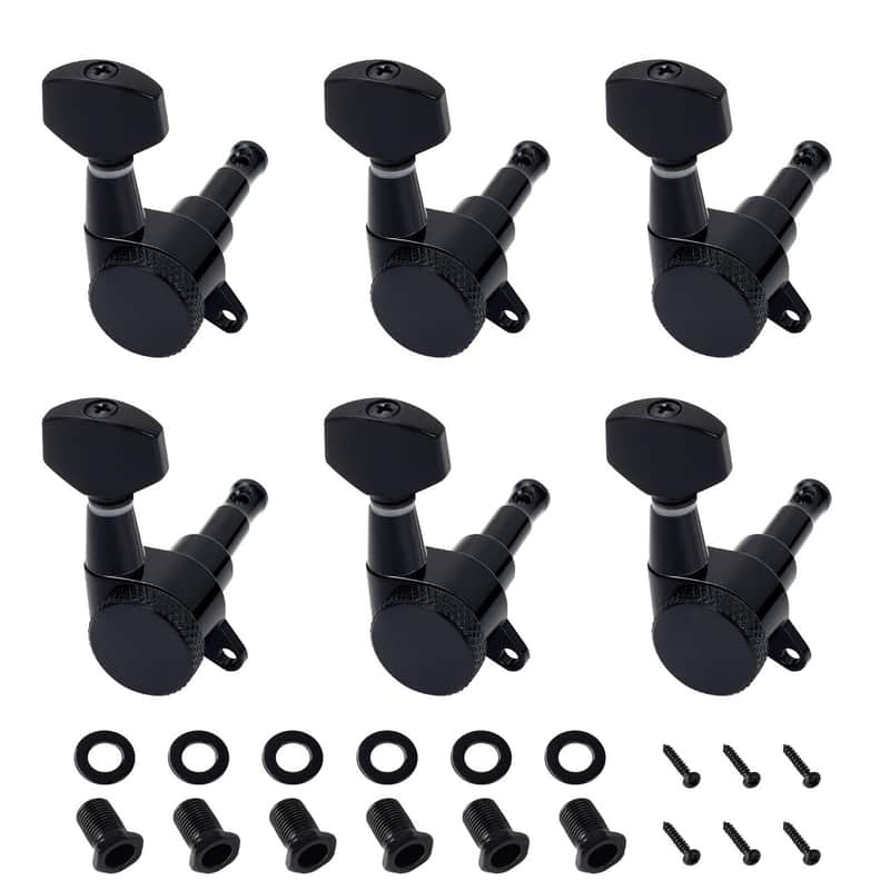 6R Guitar Locking String Tuning Pegs 18:1 Ratio Sealed Guitar Tuning Keys Machines with 45 Degree Fixing Tag for Strat ST Tele Electric Guitar Pack of 6 JT/ZSJXQ-01 Black image 1