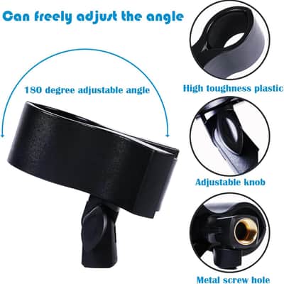2pcs Large Microphone Clip, Adjustable Mic Holder for Microphones with Outer Diameter Range 1.26" from 2.3", with 5/8" Male to 3/8 to1/4" Female Screw Adapter(Black) Mic clip holder for stand image 2