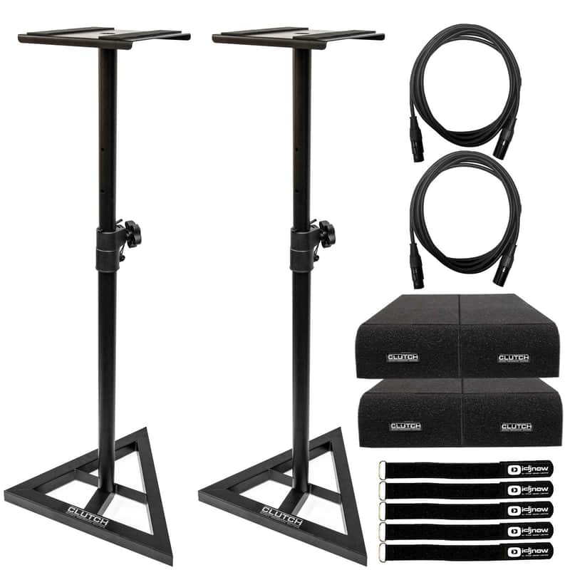 Clutch CL-MS2 Adjustable Height Heavy Duty Studio Monitor Speaker Stands & Foam image 1