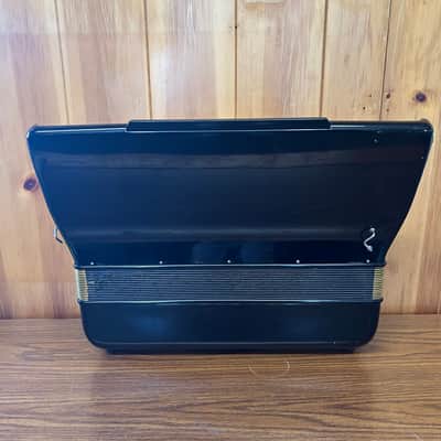 BLACK AND GOLD HOHNER ATLANTIC PIANO ACCORDION LMH WITH GRILL MUTE image 3
