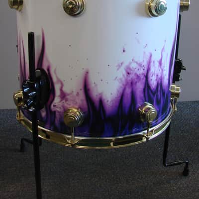 DW Drums Collector's Custom Ordered USA 6pc Drum Kit White & Purple Flames image 12