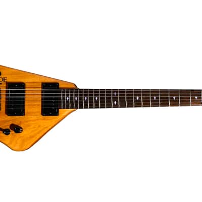 BootLegger Guitar Spade Gibson Scale 24.75 Headless Guitar With Case 2022 Honey Clear image 2