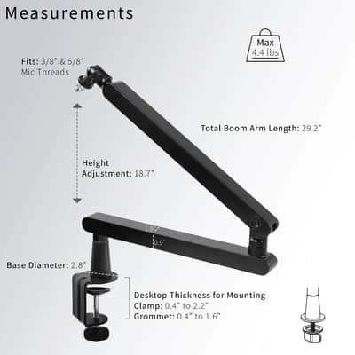 Low Profile Microphone Desk Mount – Adjustable Boom Arm for Podcast, Streaming & Recording image 3