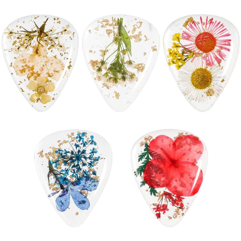 Flower Resin Guitar Picks, 5 PCS Dried Flower Guitar Plectrums Heavy Handmade Colorful Guitar Plectrums Artist Guitar Pick for Bass Guitars Ukulele Electric Acoustic, Triangle image 1
