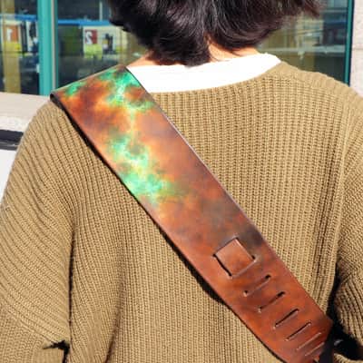 burnyblack wide guitar strap leather - Vincent gorilla brown/green image 23