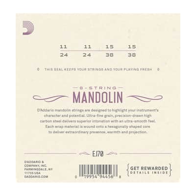 D'Addario EJ70 Mandolin Strings Phosphor Bronze Wound 8 strings 11-38 ball end image 3