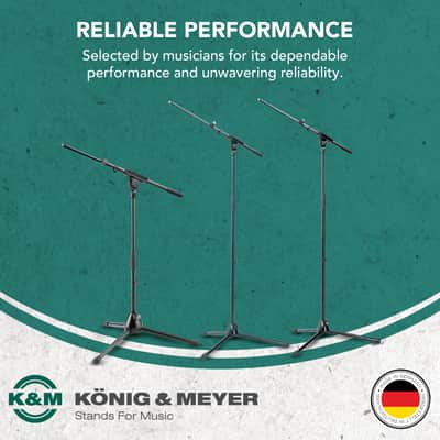 K&M König & Meyer 21075.500.55 Tripod Microphone Stand - Adjustable Telescoping 1-Piece Boom Arm - Professional Grade - Heavy Duty with Folding Leg Base - German Made - Black image 4