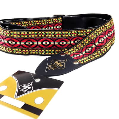 Ace Guitar Strap Vintage Style Red Green Yellow Black Pattern Hippie image 1