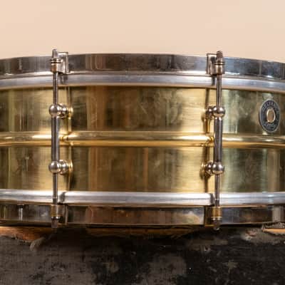 1930s Leedy 5x14 Polished Brass Reliance Snare Drum image 8
