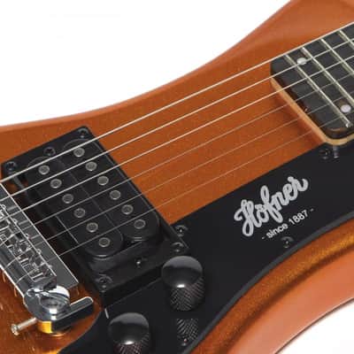 Hofner HOF-HCT-SH-MO-O Shorty Electric Travel Guitar - Metallic Orange - with Gig Bag image 5