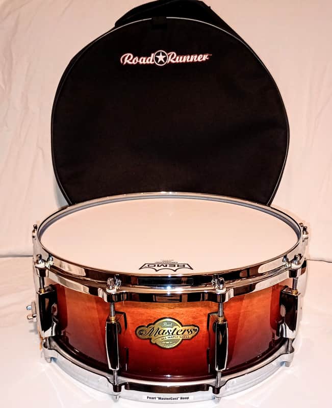 PEARL MASTERS SNARE DRUM WITH ROAD-RUNNER CARRY/PROTECTOR BAG - FREE SHIP TO C-USA! image 1