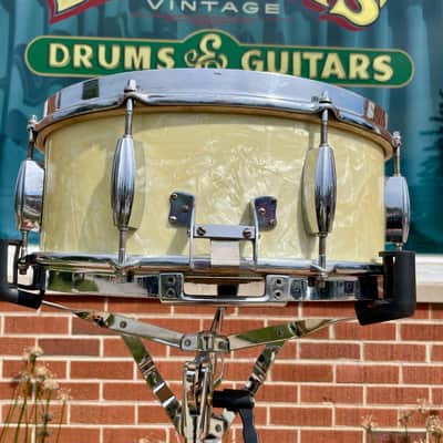 1950s Slingerland No. 143 Krupa Model Radio King Snare Drum White Marine Pearl 5.5x14 image 6
