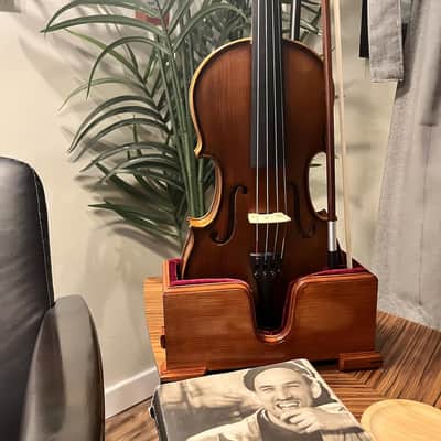 Handcrafted Solid Wood Violin & Bow Stand, Red Velvet Lining, Elegant Display image 5