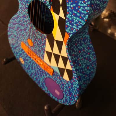 Hap "Michael Hapner" Hand Painted Guitar Blue Psychedelic Wall Art image 7