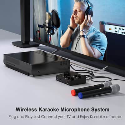 Rybozen Karaoke Wireless Microphone, UHF Dual Portable Wireless Microphone Systems for Karaoke, TV, PC, Party, DJ, Speaker, Meeting, Church, Wedding, Supports HDMI AUX Input/Out image 2