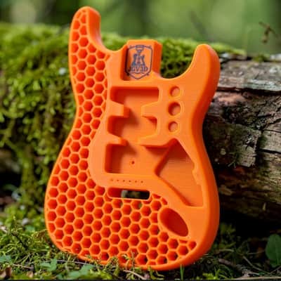 JGV3D | 3D Printed S-Style Guitar Body | One-Piece PLA+ | Fully Routed SSH | Right Handed | Orange | Hexagon image 1
